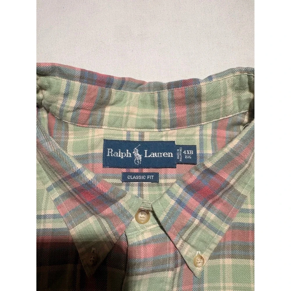 Ralph Lauren Mens 4XB Classic Fit Plaid Flannel Button Down Shirt Green Red New